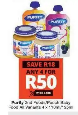 Checkers Purity 2nd Foods/Pouch Baby Food offer