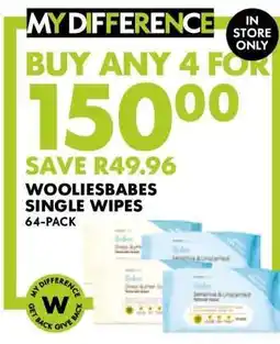 Woolworths WOOLIESBABES SINGLE WIPES 64-PACK offer