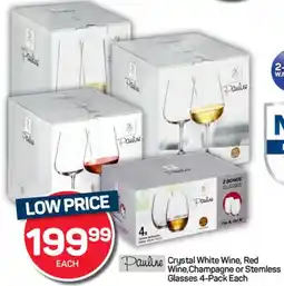 Pick n Pay Hypermarket Pauline Crystal White Wine, Red Wine, Champagne or Stemless Glasses offer
