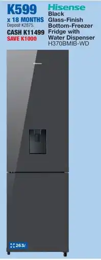 OK Furniture Hisense Black Glass-Finish Bottom-Freezer Fridge with Water Dispenser offer