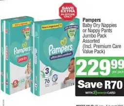 Spar Pampers Baby Dry Nappies or Nappy Pants Jumbo Pack Assorted (Incl. Premium Care Value Pack) offer