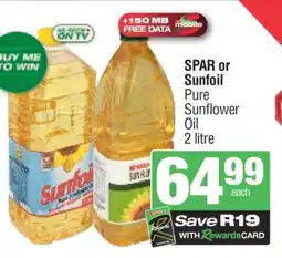 Spar SPAR or Sunfoil Pure Sunflower Oil offer