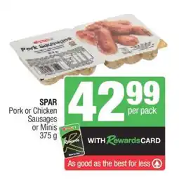 Spar SPAR Pork or Chicken Sausages or Minis offer