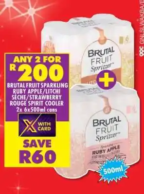 Shoprite BRUTAL FRUIT SPARKLING RUBY APPLE/LITCHI SECHE/STRAWBERRY ROUGE SPIRIT COOLER offer
