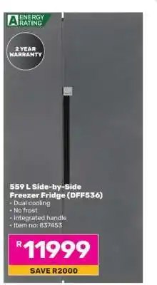 Game 559 L Side-by-Side Freezer Fridge (DFF536) offer