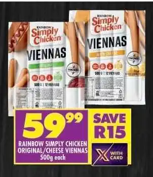 Shoprite RAINBOW SIMPLY CHICKEN ORIGINAL/CHEESE VIENNAS offer