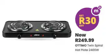 Shoprite OTTIMO Twin Spiral Hot Plate 2400W offer
