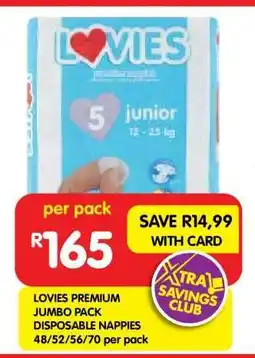 Shoprite LOVIES PREMIUM JUMBO PACK DISPOSABLE NAPPIES offer