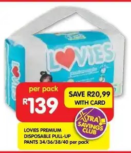 Shoprite LOVIES PREMIUM DISPOSABLE PULL-UP PANTS 34/36/38/40 per pack offer