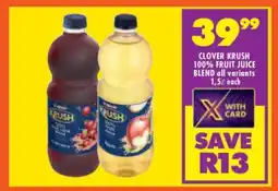 Shoprite Clover Krush 100 Fruit Juice Blend offer