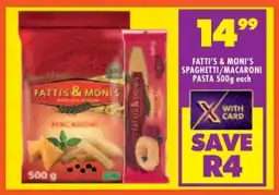 Shoprite Fatti's & Moni's Spaghetti/Macaroni Pasta 500g each offer