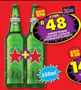 Shoprite HEINEKEN PREMIUM LAGER BEER 2x650ml RB offer