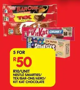 Shoprite NESTLÉ SMARTIES/TEX/BAR-ONE/AERO/KIT KAT CHOCOLATE offer