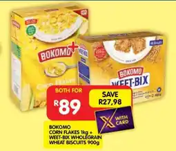 Shoprite BOKOMO CORN FLAKES 1kg + WEET-BIX WHOLEGRAIN WHEAT BISCUITS 900g offer