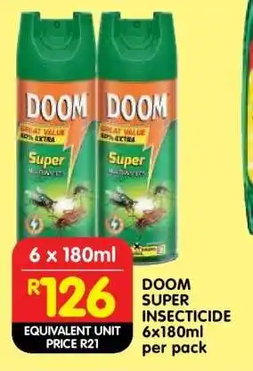Shoprite DOOM SUPER INSECTICIDE 6x180ml per pack offer