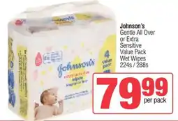 Spar Johnson’s Gentle All Over or Extra Sensitive Value Pack Wet Wipes offer