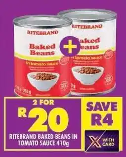 Shoprite RITEBRAND BAKED BEANS IN TOMATO SAUCE 410g offer