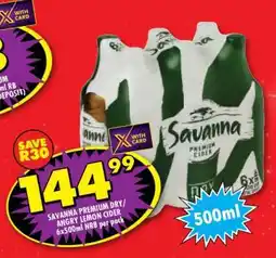 Shoprite Savanna Premium Dry/Angry Lemon Cider 6x500ml NRB per pack offer