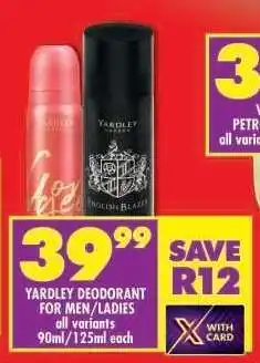 Shoprite Yardley Deodorant for Men/Ladies offer