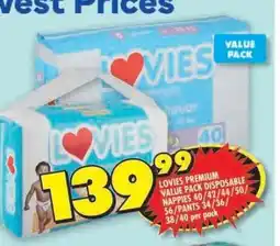 Shoprite LOVIES PREMIUM VALUE PACK DISPOSABLE NAPPIES offer