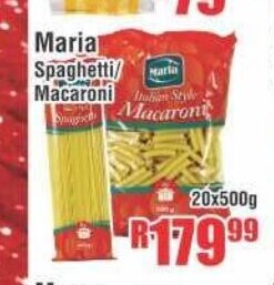 Devland Cash And Carry Maria Spaghetti /Macaroni 20x500g offer