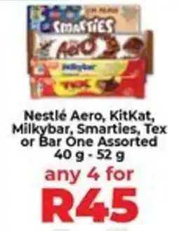 Food Lover's Market Nestlé Aero, KitKat, Milkybar, Smarties, Tex or Bar One Assorted offer