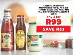 Food Lover's Market Crosse & Blackwell Mayonnaise, All Gold Tomato Sauce or Mrs H.S. Ball's Chutney Assorted offer
