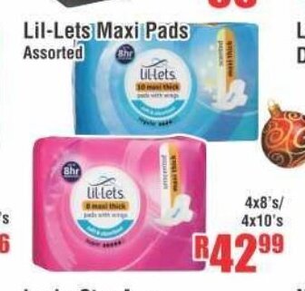 Devland Cash And Carry Lil-Lets Maxi Pads Assorted 4x8's/4x10's offer