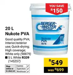 Builders Warehouse Bergermaster Nukote PVA offer