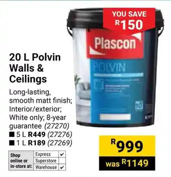 Builders Warehouse Plascon Polvin Walls & Ceilings offer