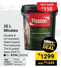 Builders Warehouse Plascon Micatex offer