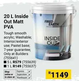Builders Warehouse Fired Earth Inside Out Matt PVA offer