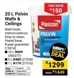 Builders Warehouse Plascon Polvin Walls & Ceilings offer