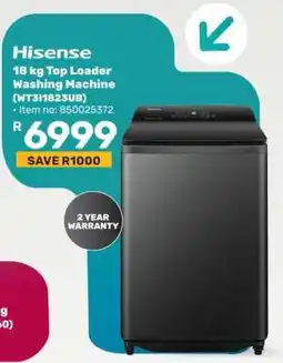 Game Hisense 18 kg Top Loader Washing Machine (WT31I823UB) offer
