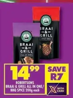 Shoprite ROBERTSONS BRAAI & GRILL ALL IN ONE/BBQ SPICE 200g offer