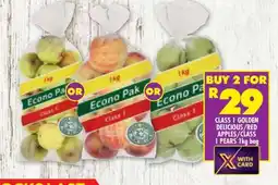 Shoprite Class 1 Golden Delicious/Red Apples/Class 1 Pears 1kg bag offer