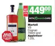 Spar Tops Martell VS Cognac 750ml & Appletiser 1.25L-Both For offer