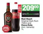 Spar Tops Red Heart Original Dark Rum 750ml & Coca Cola 1L-Both For offer