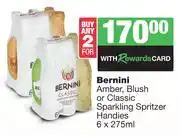 Spar Tops Bernini Amber, Blush Or Classic Sparkling Spritzer Handies-For 2 x 6 x 275ml offer