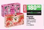 Spar Tops Absolut Or Malibu Spirit Cooler Cans-For 2 x 4 x 300ml offer