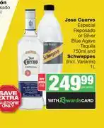 Spar Tops Jose Cuervo Especial Or Silver Blue Agave Tequila 750ml & Schweppes 1L-Both For offer