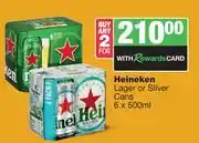 Spar Tops Heineken Lager Or Silver Cans-For 2 x 6 x 500ml offer