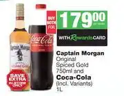 Spar Tops Captain Morgan Original Spiced Gold 750ml & Coca Cola 1L-Both For offer