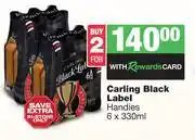 Spar Tops Carling Black Label Handies-For 2 x 6 x 330ml offer