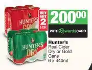 Spar Tops Hunter's Real Cider Dry Or Gold Cans-For 2 x 6 x 440ml offer