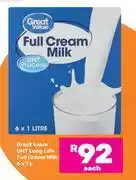 Game Great Value UHT Long Life Full Cream Milk-6 x 1L Each offer