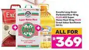 Game Excella Long Grain Parboiled Rice 10Kg+Ace Super Maize Meal 10Kg+Great Value Sunflower Oil 5L-All Fo offer