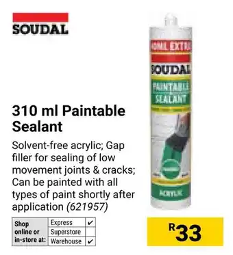 Builders Warehouse Soudal Paintable Sealant offer