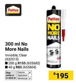 Builders Warehouse Pattex No More Nails offer