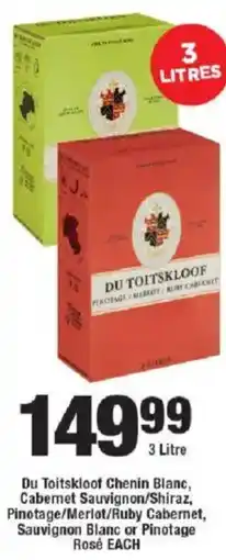 OK Liquor Du Toitskloof Chenin Blanc, Cabernet Sauvignon/ Shiraz, Pinotage/ Merlot/ Ruby Cabernet, Sauvignon Blanc or Pinotage Rosé offer
